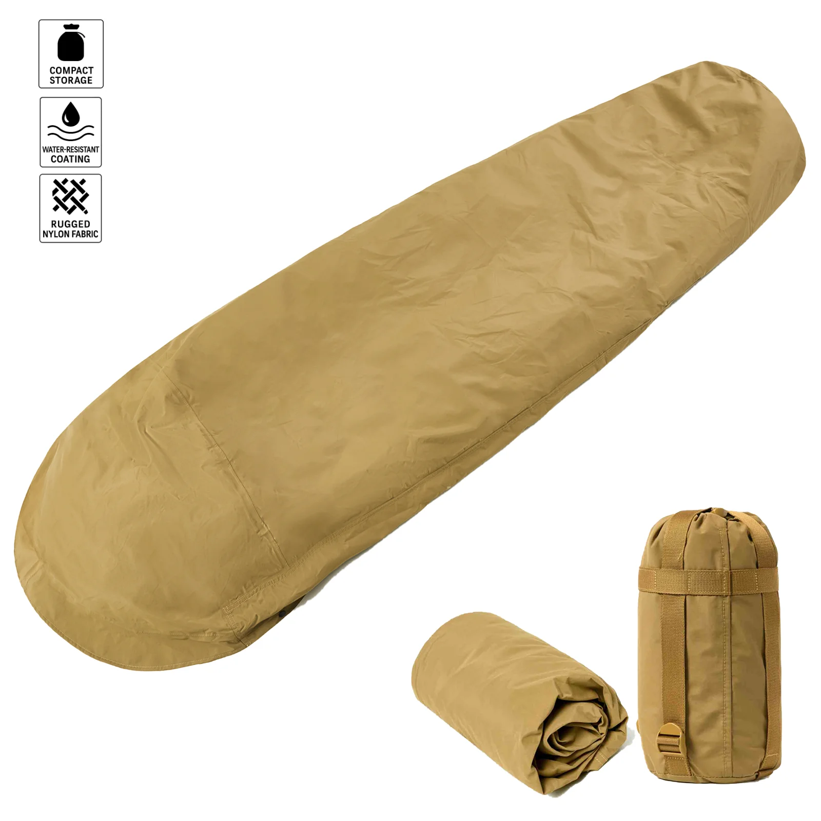 Saco de cubierta Bivy Akmax.cn de grado militar, funda de saco de dormir impermeable ultraligera de 1,9 libras para acampar/senderismo Coyote