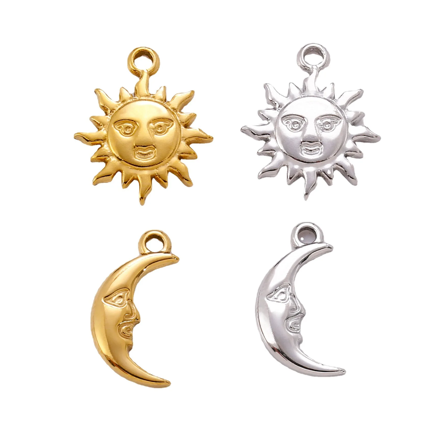 3pcs Stainless Steel Sun Moon Pendants Smiling Face Charms For Jewelry Making DIY Necklace Bracelet Charm Accessories Supplies