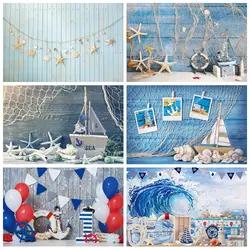 Nautical Rudder Starfish 1st Birthday Backdrops Wooden Board Boat Sea Beach Theme Baby Photography Background Decor Photo Studio