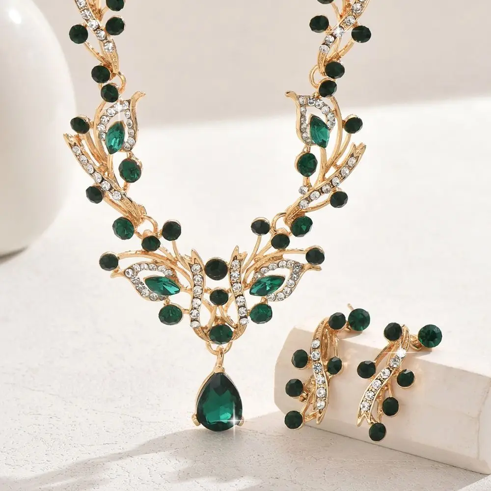 

Bridal Shining Rhinestone Jewelry Set Crystal Water Drop Earrings Exquisite Luxury Necklace Women