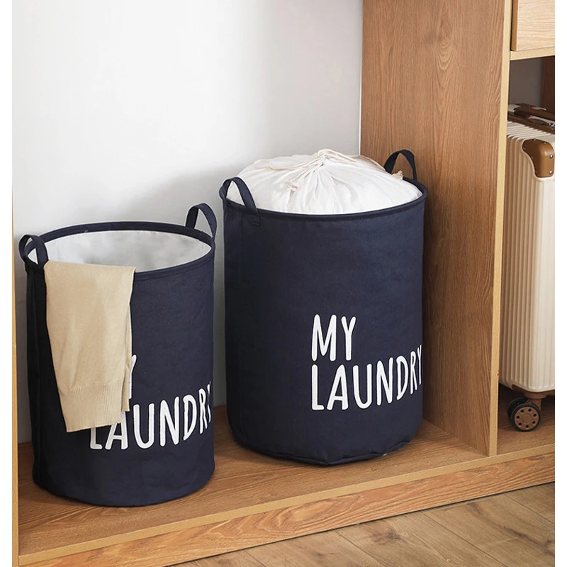 1Pc Drawstring Laundry Basket Household Waterproof Canvas Dirty Clothes Storage Basket Folding Clothes Toys Organizer Bags