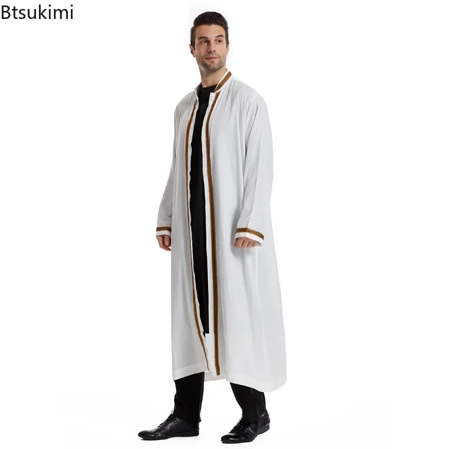 2024 roupas do oriente médio masculino tradicional jubba thobe moda gola cardigan robe muçulmano aberto abaya masculino estilo básico diário