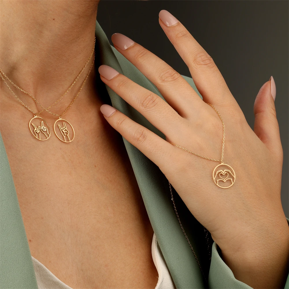 Custom Geometric Round Necklace Stainless Steel Love You Language Necklaces For Women Best Friends Personalized Gifts