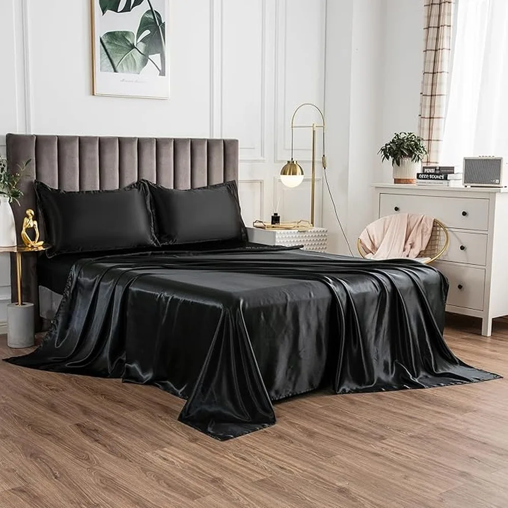 Satin Fitted Sheet Queen Offers Extra Bright Colors With Silky Smooth Comfort Classiclooking
