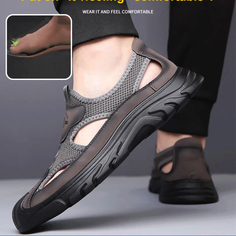 【Slip-on】New style sandals / mesh thick-soled lightweight casual shoes / men\'s lazy sandals