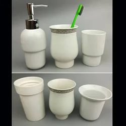 ceramic soap dish for bathroom, white toothbrush cup toilet brush holder liquid soap dispensor wall mounted