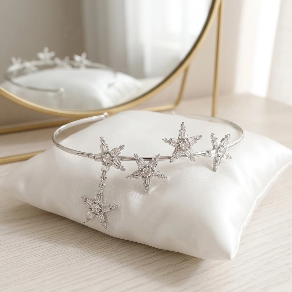 Bridal Headband Sparkling Star Crown Jewelry for Wedding Party Live Streaming Photography Alloy Rhinestone Hair Accessory