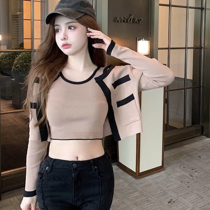 Women Long Sleeve Cardigans  Patchwork Sexy Sweet All-match Party Cozy New Ulzzang Outfits Mujer Ins