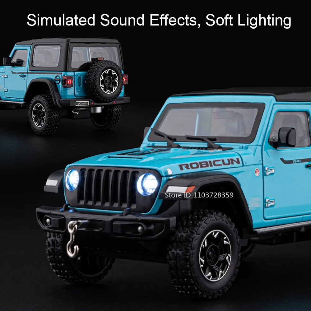 Escala 1:24 wrangler mamute veículo off-road modelo brinquedos liga diecast som luz portas abertas puxar para trás ornamento para crianças presentes