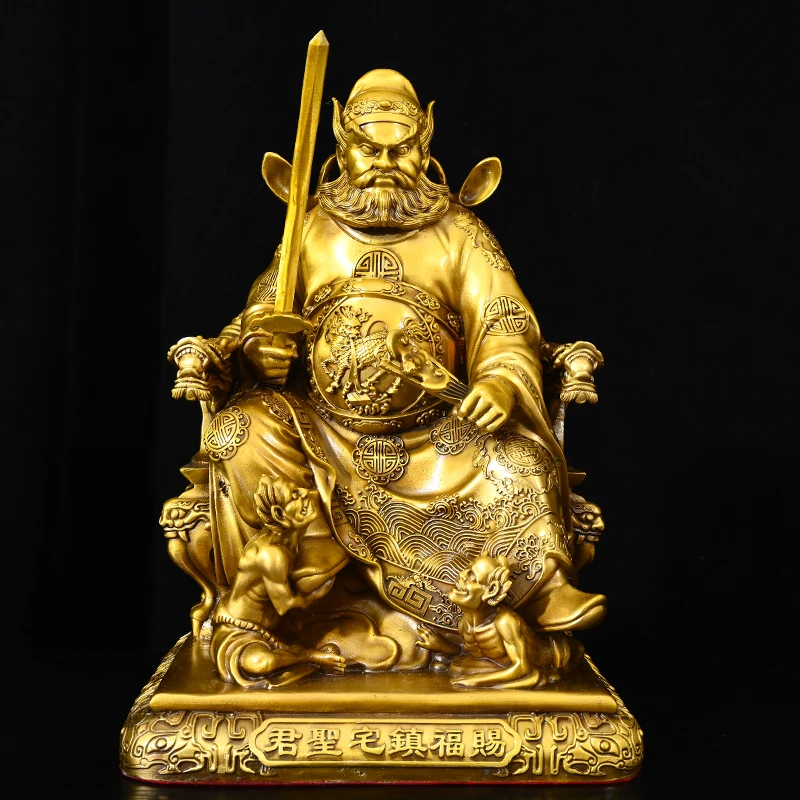 Exquisite brass sword wielding Tianshi Zhong Kui deity statue ornament home auspicious decoration handicraft