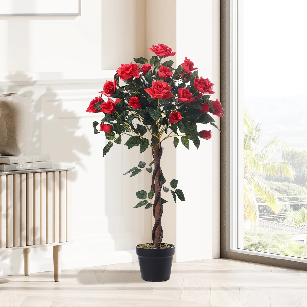 【Breeins】Artificial Rose Flower Fake Green Tree in Pot