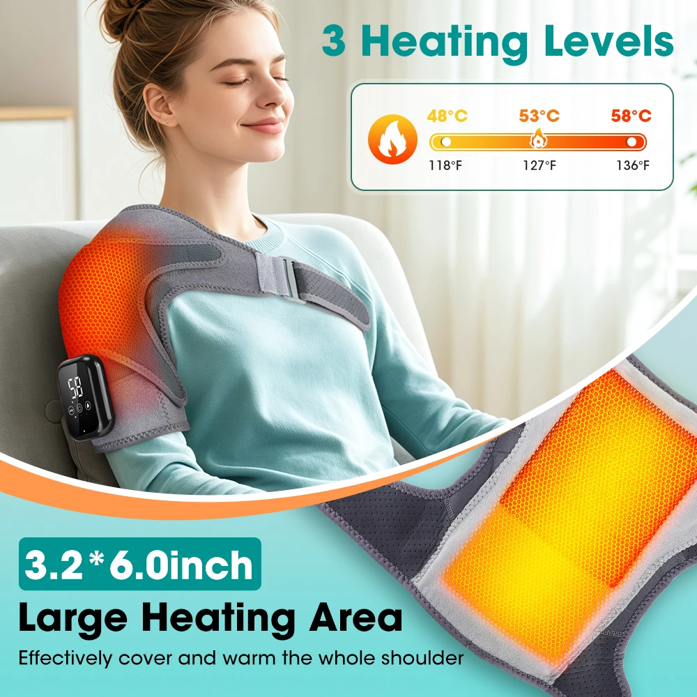 Electric Heating Shoulder Vibration Massager Heated Back Shoulder Brace LED Display Massage Support Belt Strap Arm Muscle Relaxation