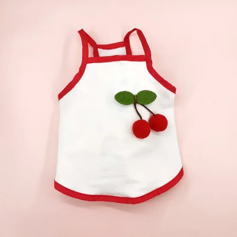 Spring Summer Cherry Halter Skirt Embroidered Dog T-Shirt Cute Light Breathable Simple Generous Fashion