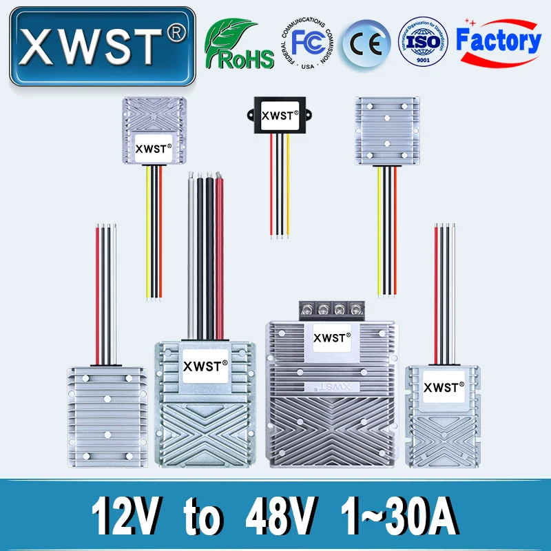 

XWST DC-DC 12v to 48v Boost Converter 10-45V to 48V Step Up 48volts Voltage Regulator 5A 8A 10A 15A 25A 30A Output Power Supply