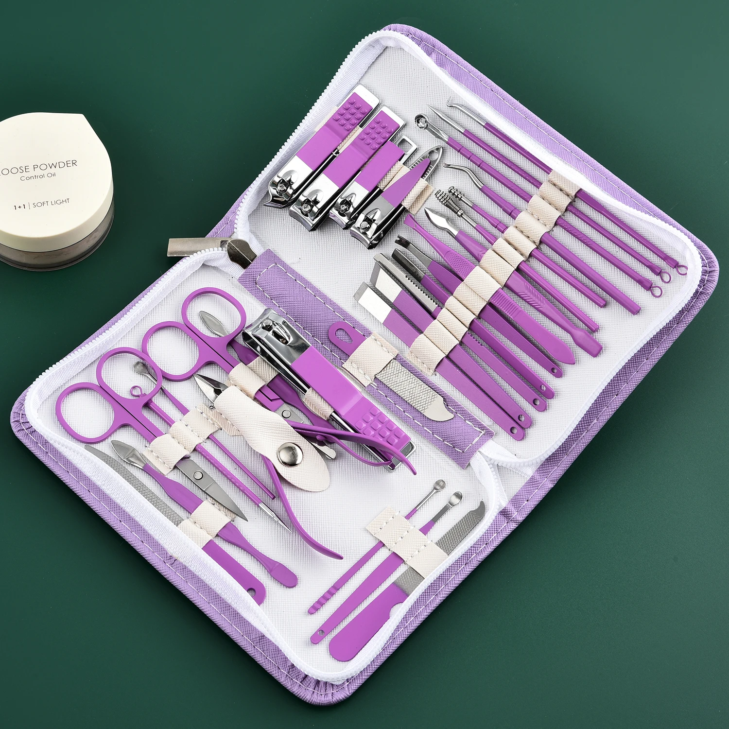 30 pezzi Set Manicure viola kit da viaggio professionale Kit Manicure solido in acciaio inossidabile Kit per la cura delle unghie con custodia rosa san valentino