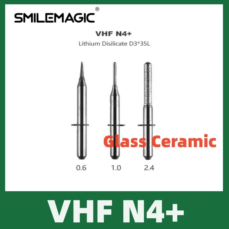 

VHF N4+ Lithium Disilicate Milling Burs D2.4*D3*35L for Dental Lab Glass Ceramic Materials 0.6 1.0 2.4mm Grinding Tool Dentistry