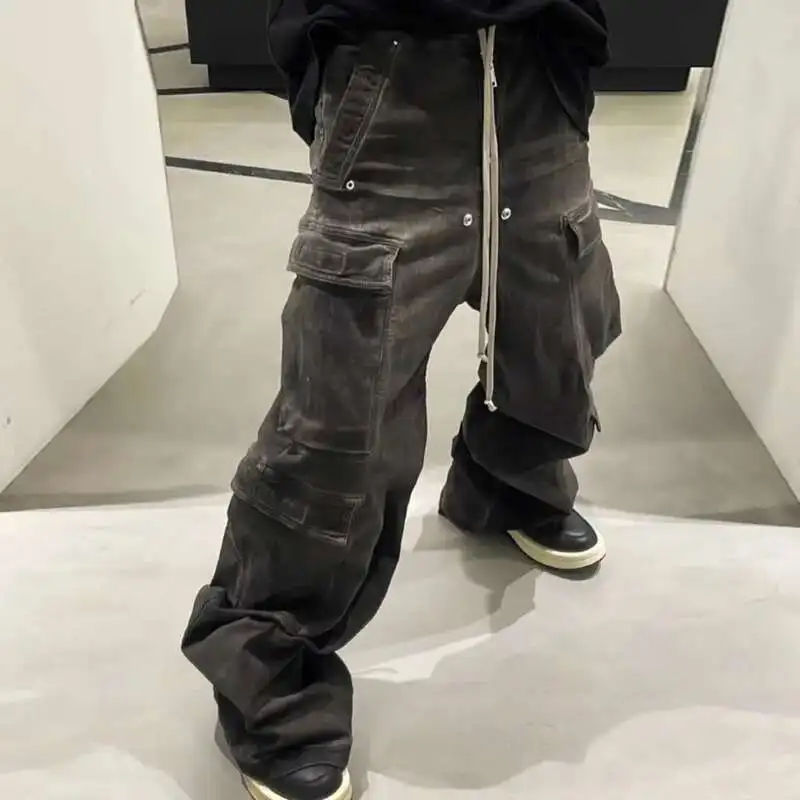 HKSH 가을 뉴 남성 조수 넓은 다리 주머니 세련된 펑크 데님 바지 트렌디 한 빈티지 사파리 스타일 RO 여성 하이 스트리트 청바지 HK3464