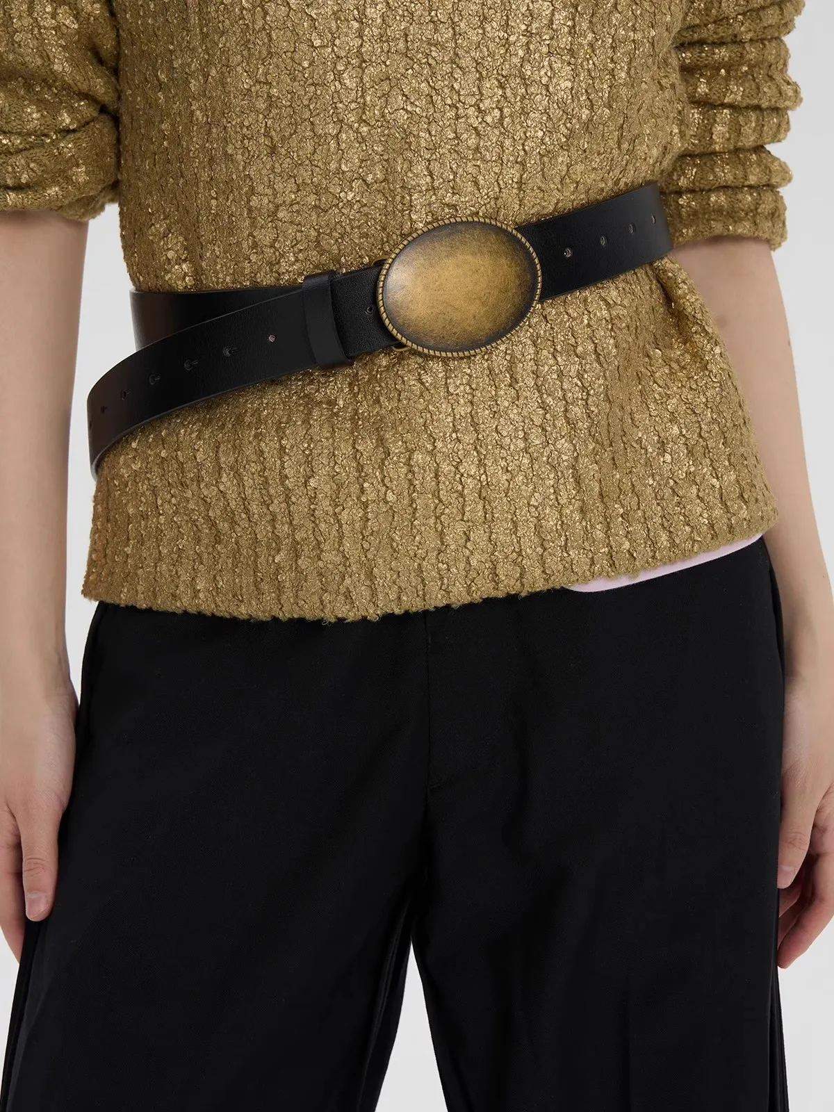 Men Women Vintage Buckle Genuine Leather Black Corset Female Cummerbund Coat Waistband Dress Decration Wide Belt J887