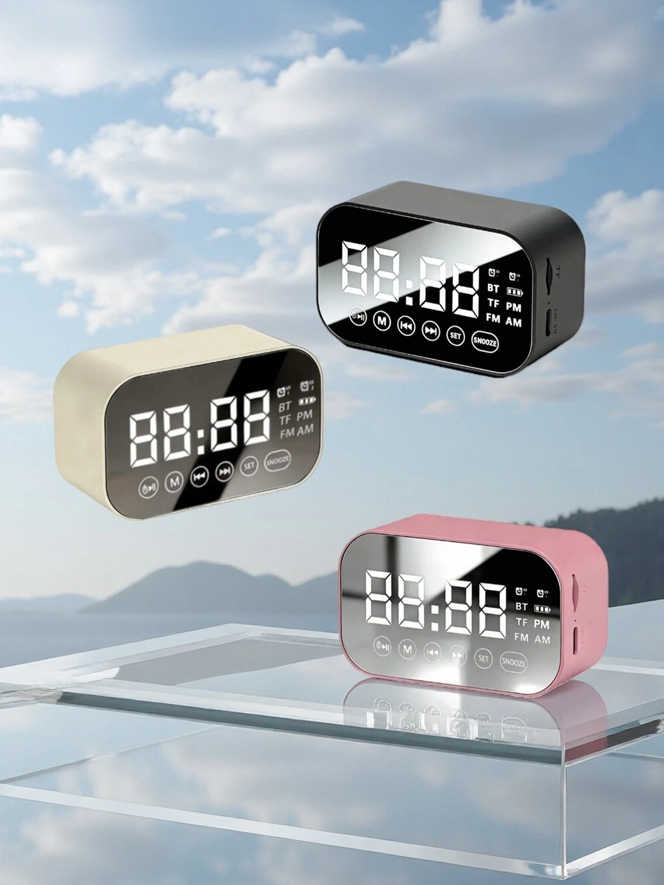 Multifunctional Bluetooth speaker alarm clock, mirror displa