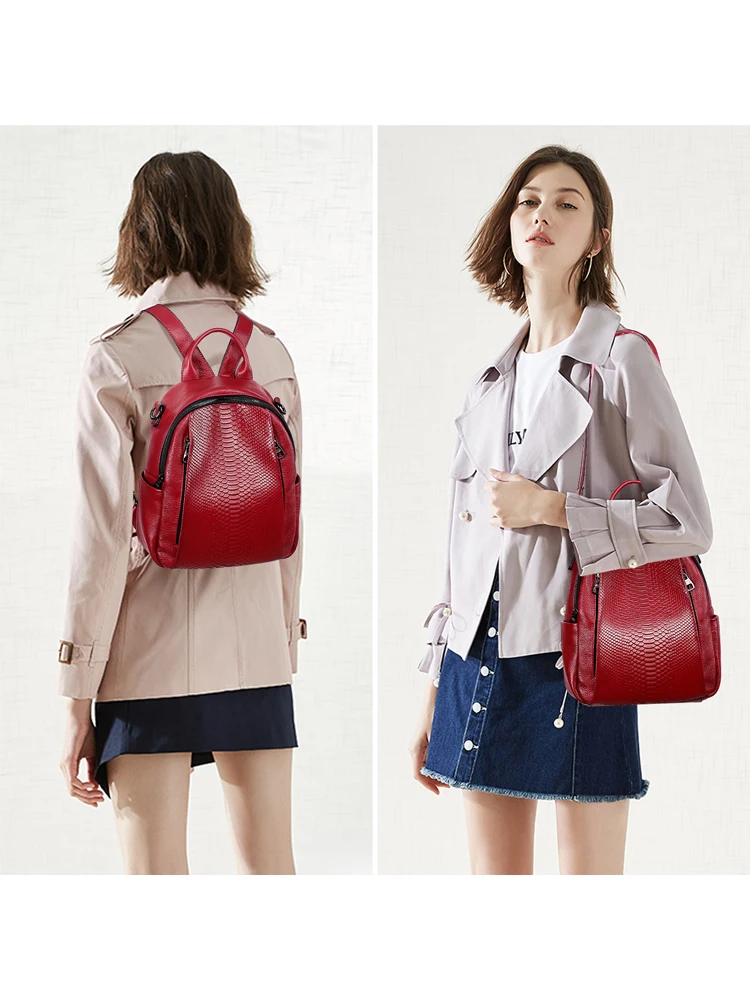 DOLEESUNE-Mochila informal de piel auténtica para mujer, bolso de hombro elegante, a la moda