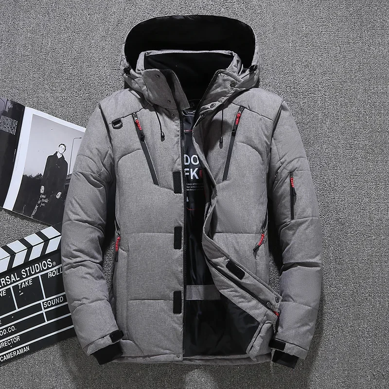 Jacket Male Winter Parkas Men White Duck Down Jacket Hooded Outdoor Multi Pockets Thick Warm Padded Snow Coat Male