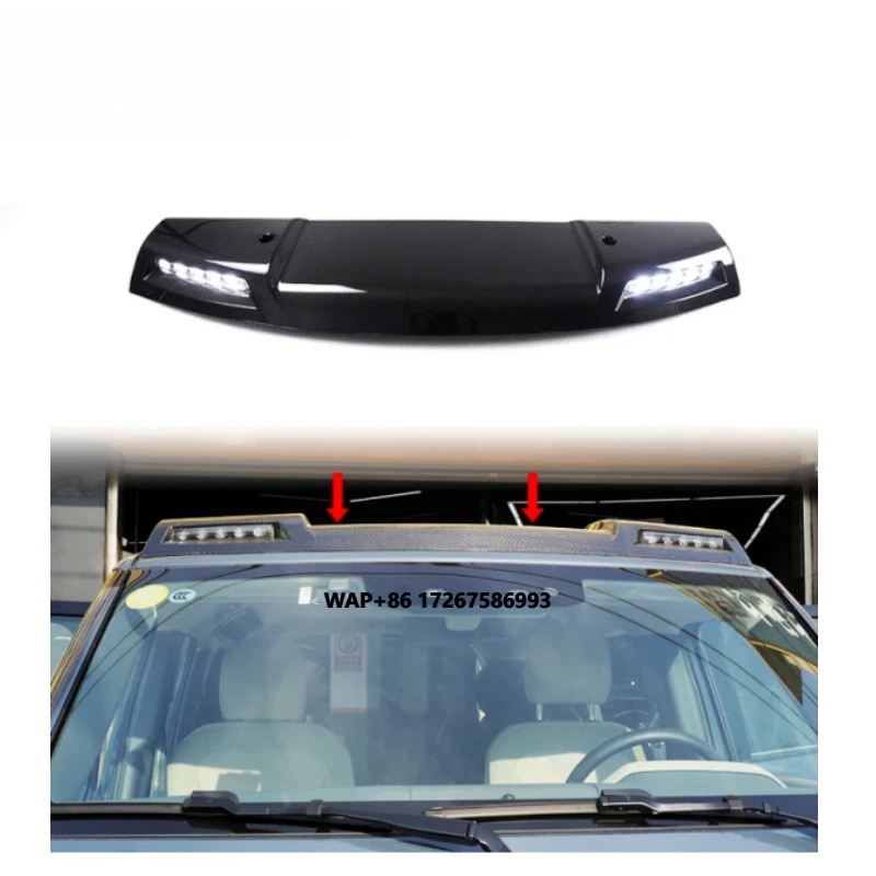 

Defender Carbon Fiber Material L663 Roof Spoiler With Led Fit For Defender Exterior Accessories Front Top Wing