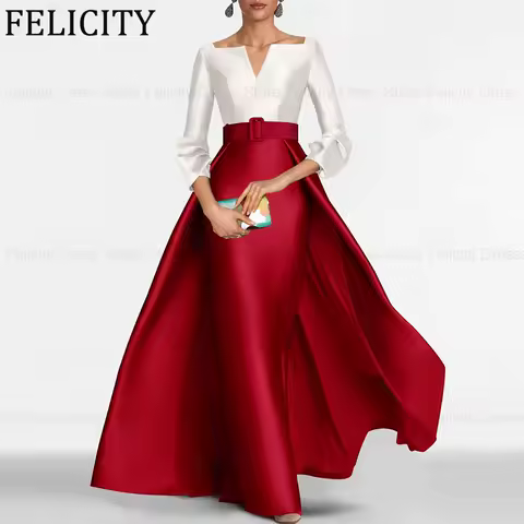 FELICITY Customized Modern Mother of the Bride Dress 2026 Formal Wedding Guest Dress with Overskirt Belt Party Prom Evening Gown