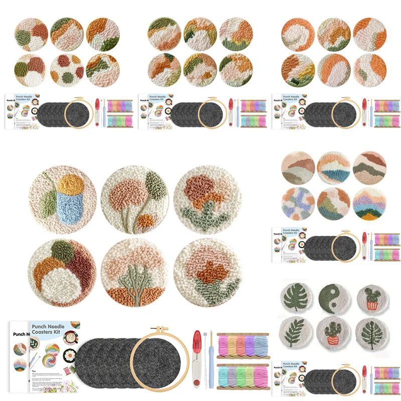 

GATYZTORY Punch Needle Coaster Kit 6 Pieces, Easy Punch Needle Embroidery Kit for Beginners, Adults and Kids Landscape Patterns