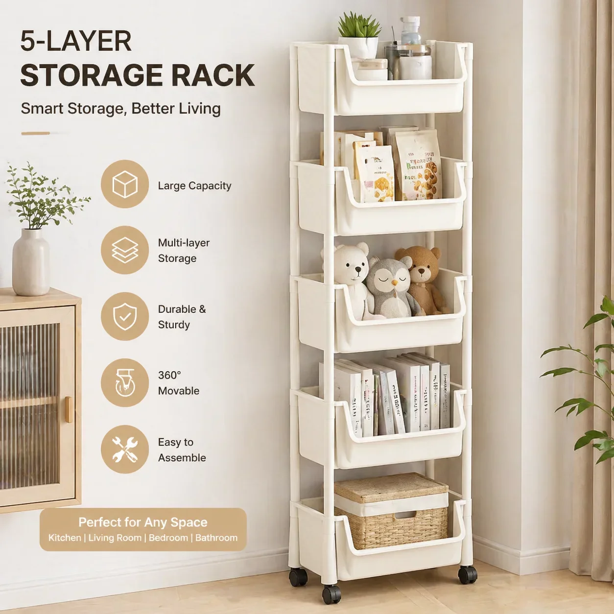 Mobile Storage Handcart Organizer Home Snack Rac Bedroom Multi-layer Storage Rack Kitchen with Wheel Cart Living Room Bookshelf