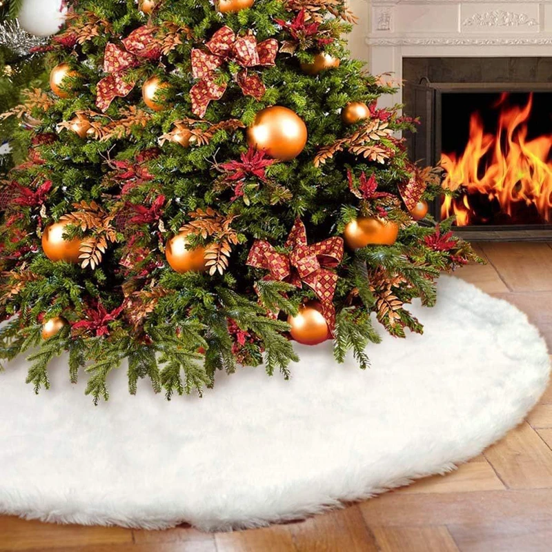 Falda de árbol de Navidad de felpa blanca, delantales, alfombra, copo de nieve dorado y plateado, decoraciones para el hogar, Año Nuevo, 78/90/120CM