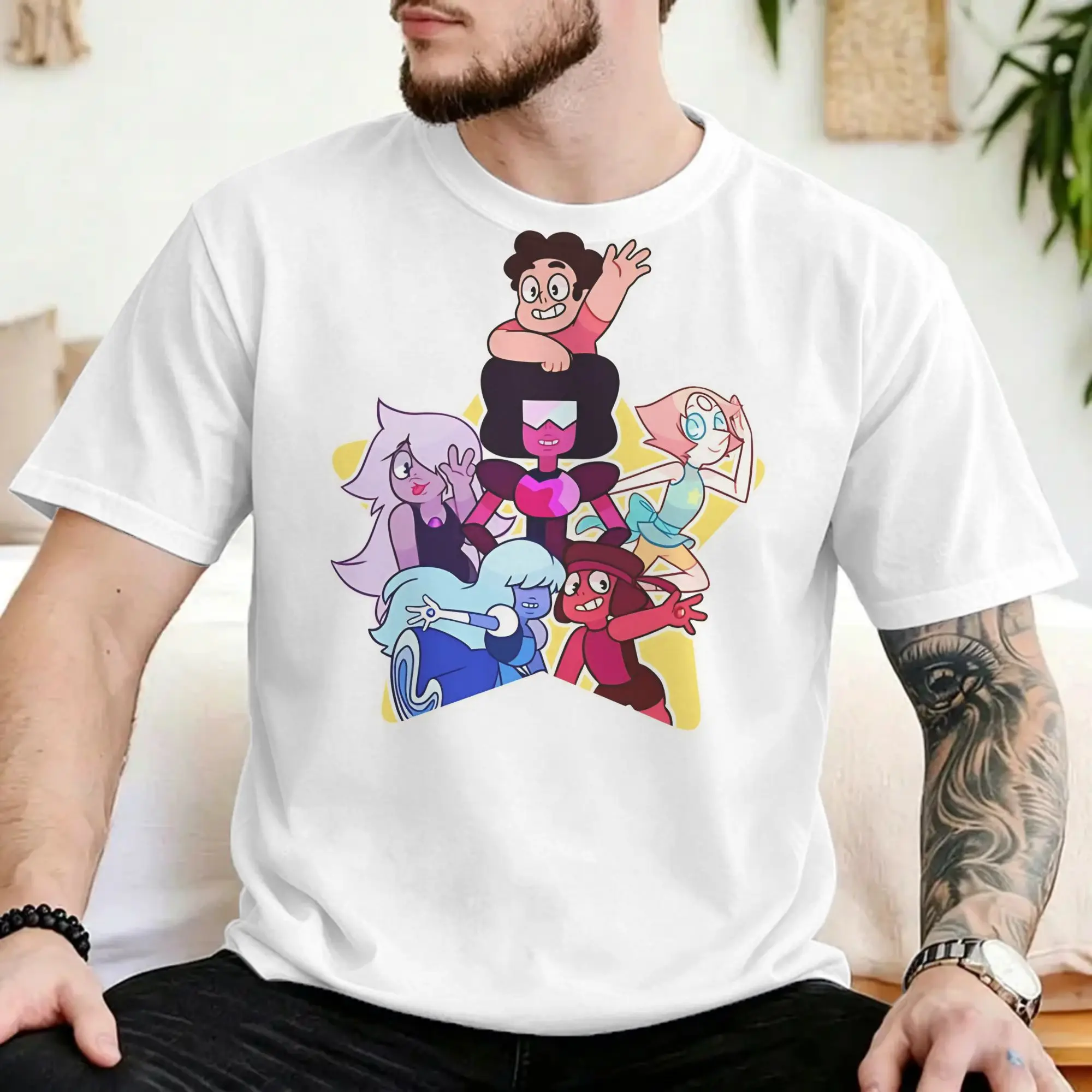 Camiseta novedosa de granate, peridoto y lapislázuli, camiseta de algodón puro con cuello redondo para hombre y mujer, camiseta con estampado de Steven-Universed