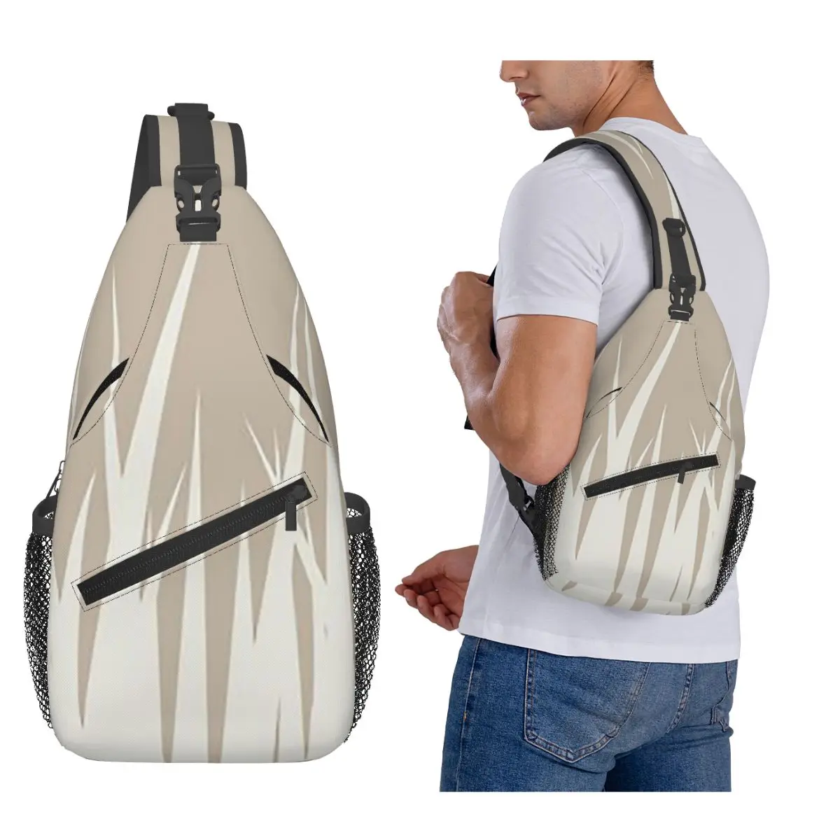 

Grass Minimalist Botanical Boho Beige Chest Bag Men Sling Crossbody Backpack Chest Bag Traveling Hiking Daypack Shoulder Bag