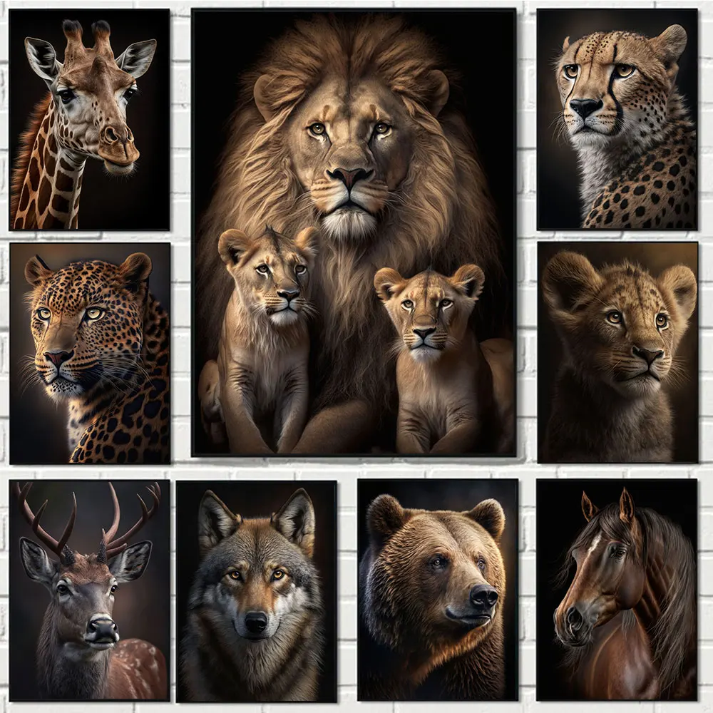 

Modern Abstract Animal Lion Leopard Deer Posters and Prints Canvas Painting Wall Art Wild Animals Pictures for Living Home Decor