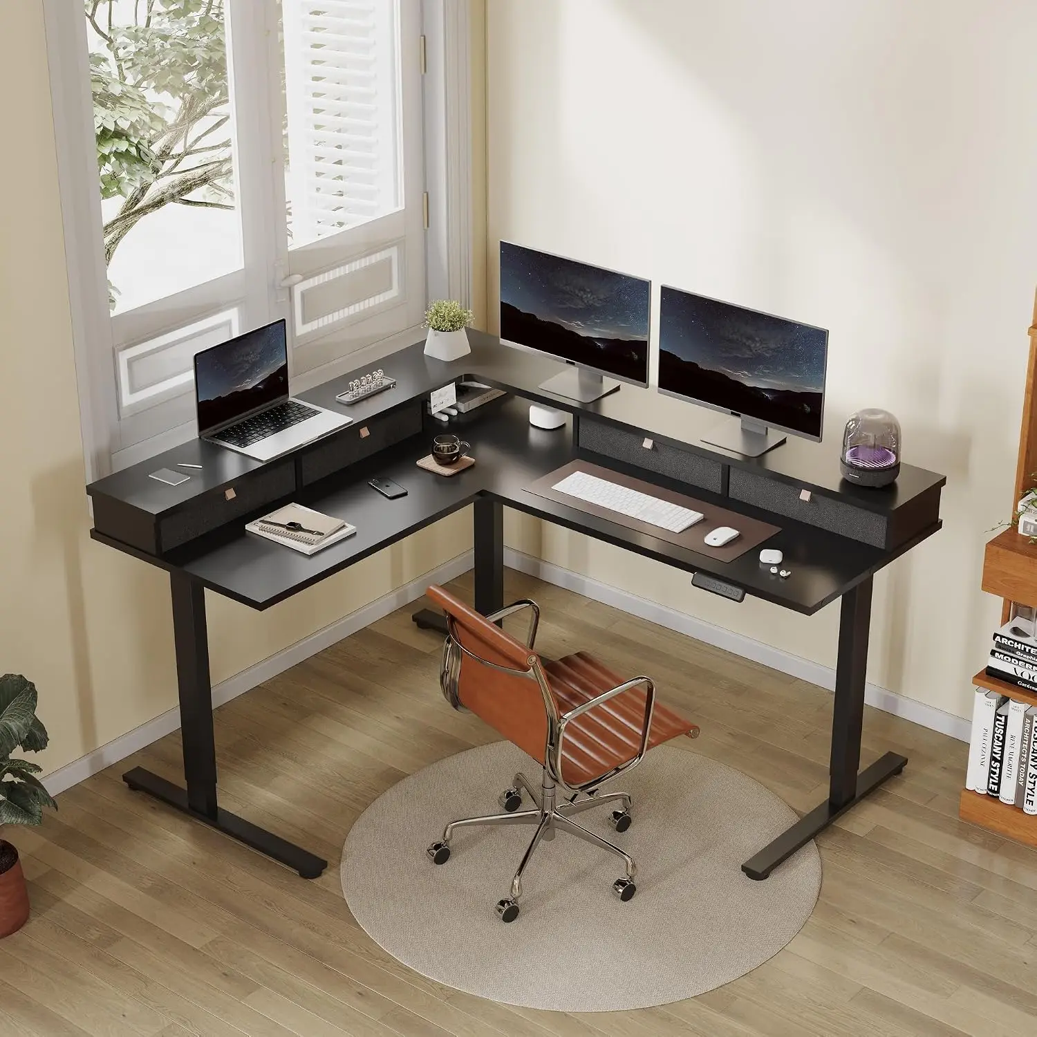 Reversible L-Shaped Standing Desk with Monitor Shelf, Customized