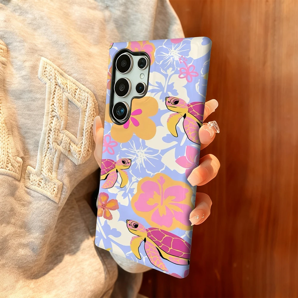 Funda de teléfono Turtle Tropics para Samsung Galaxy S25 Ultra S24 S23 Ultra Plus, funda trasera de doble capa a prueba de golpes