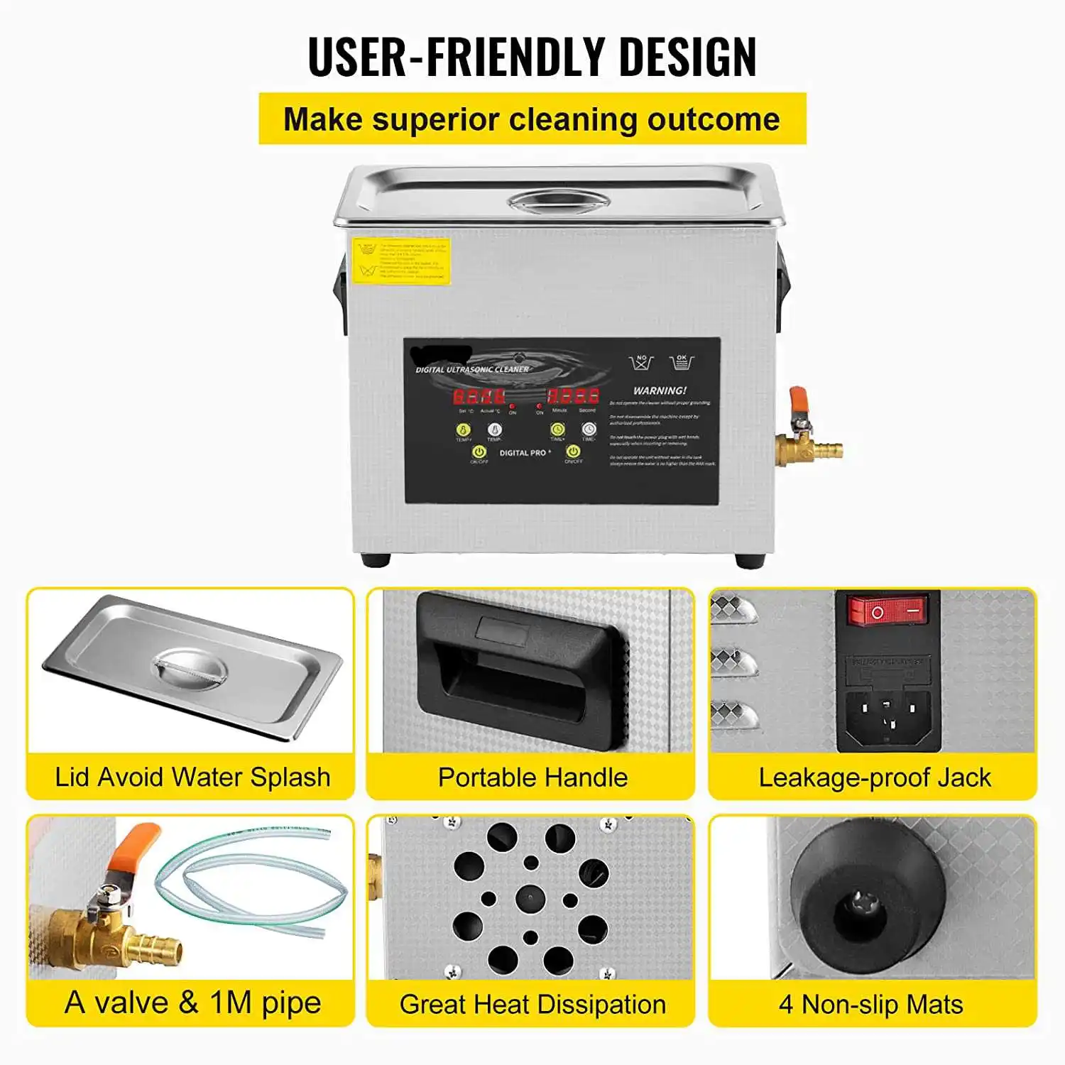 2L 3L 6L 10L Digital Heater Ultrasonic Cleaner 40kHz Portable Stainless Steel Ultrasound Cleaning Machine Home Appliance