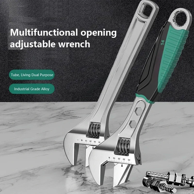 Adjustable Wrench Multifunctional Dual-Purpose Adjustable Wrench 8 10 12 15 Inch Household Open Bathroom Pipe Adjustable Wrench