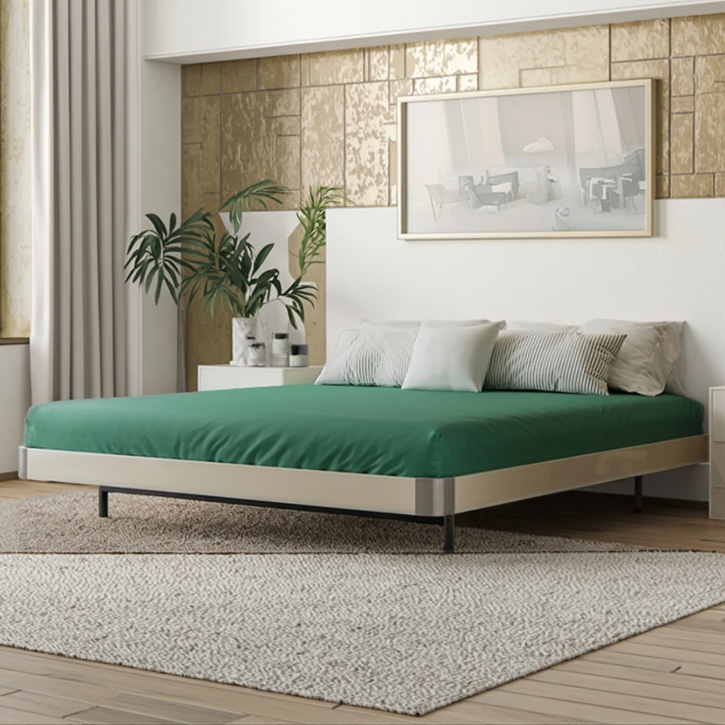 io-Italian Modern Style Double Metal Bed Frame Non Bedside Environmentally Protected Soft Bed Model -