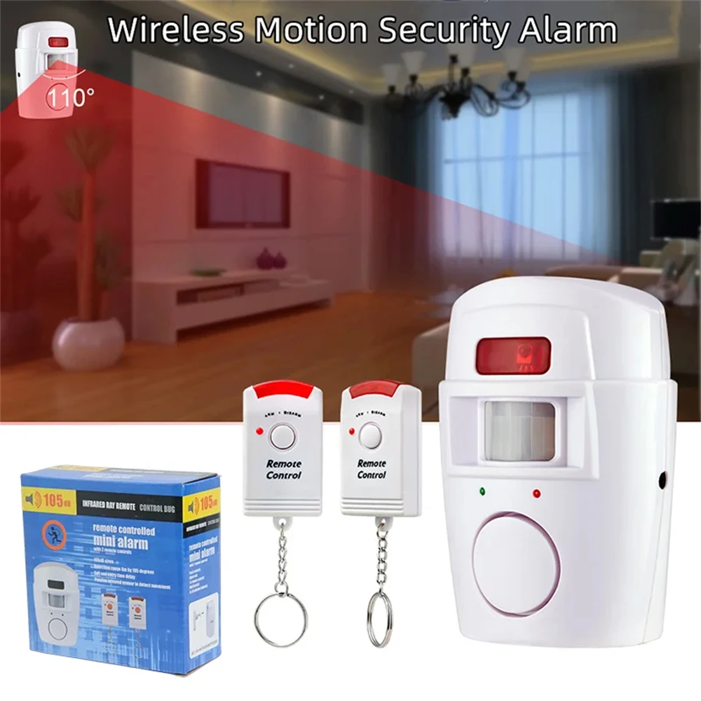 Home Security PIR Alert Infrared Sensor Alarm System Anti-theft Human Motion Detector 105DB Siren With 2pcs Remote Controller