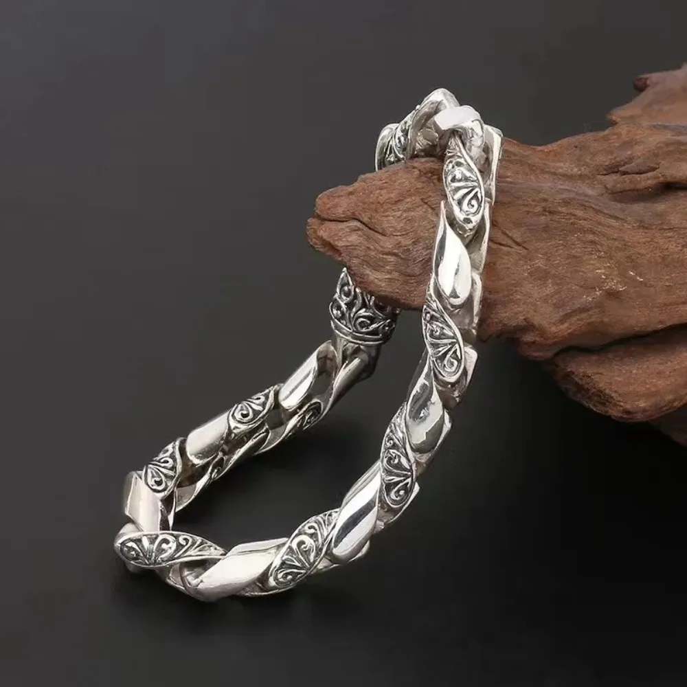 S925 Silver Simple Dominant Male Bracelet Classic Popular Bolt Chain Thai Silver Handmade Bracelet