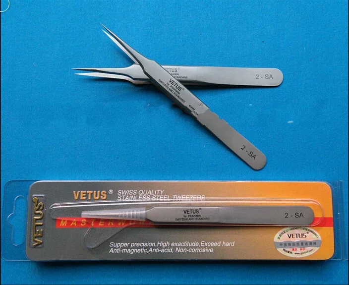 100% VETUS Original Stainless Steel Anti-static Eyelash Tweezers Super Fine Tip High Precision Tweezers Makeup Tool