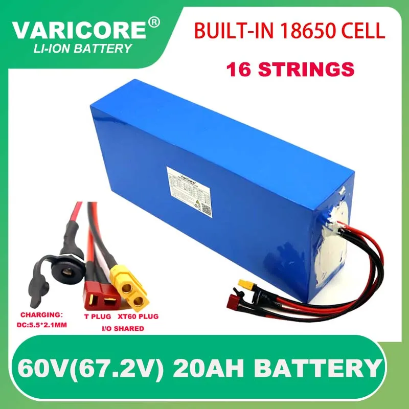 Комплект для переоборудования литий-ионного аккумулятора 18650, 60 В, 20 Ач, аккумуляторы 1000 Вт, 1500 Вт, двойной выход, встроенный BMS + зарядное устройство 67,2 В, 3 А