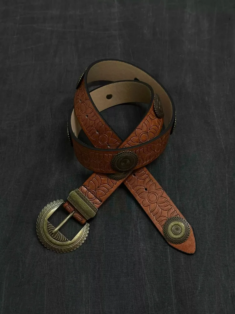 

Мужской ремень в американском ретро-стиле с заклепками и пряжкой, высококачественный, модный аксессуар для одежды