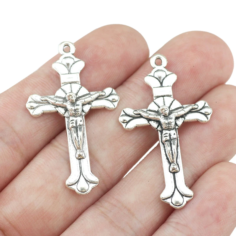 10 Pieces 39x22mm Antique Silver Plated Cross Crucifix Charms Pendant