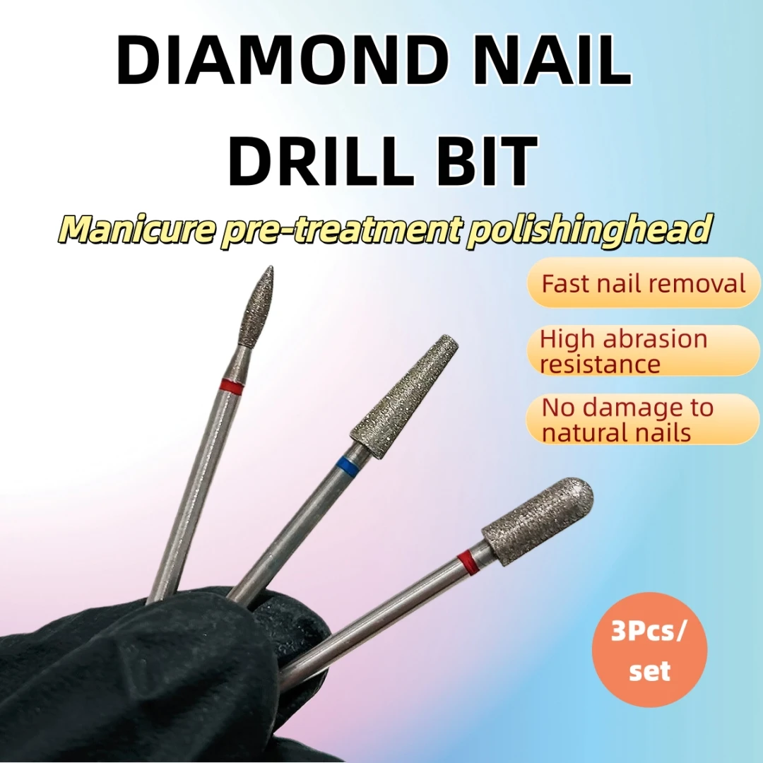 3개입 불꽃 모양 다이아몬드 네일 드릴 비트 세트 큐티클 클린 버 제거용 매니큐어 드릴 네일 액세서리
