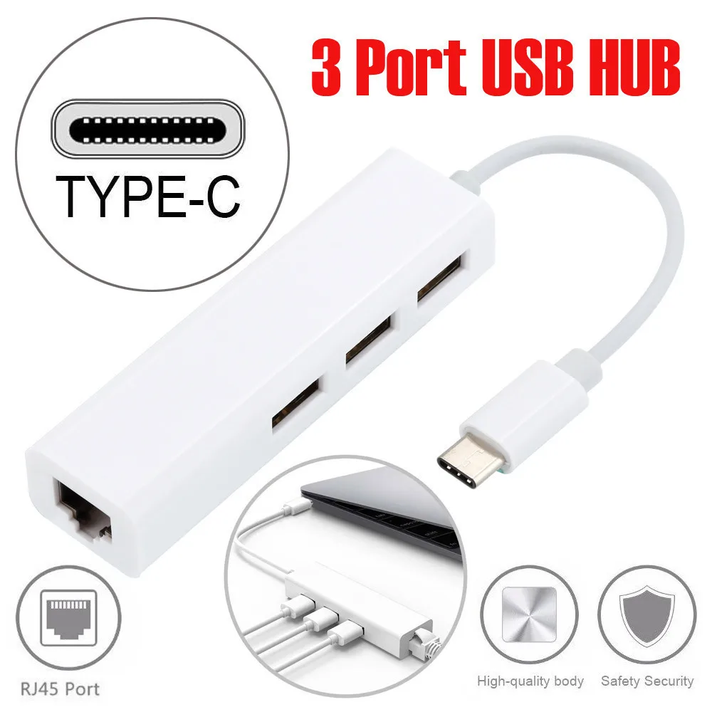 USB Ethernet with 3 Port USB HUB 2.0 RJ45 Lan Network Card USB to Ethernet Adapter for Mac iOS Android PC RTL8152 USB 2.0 HUB