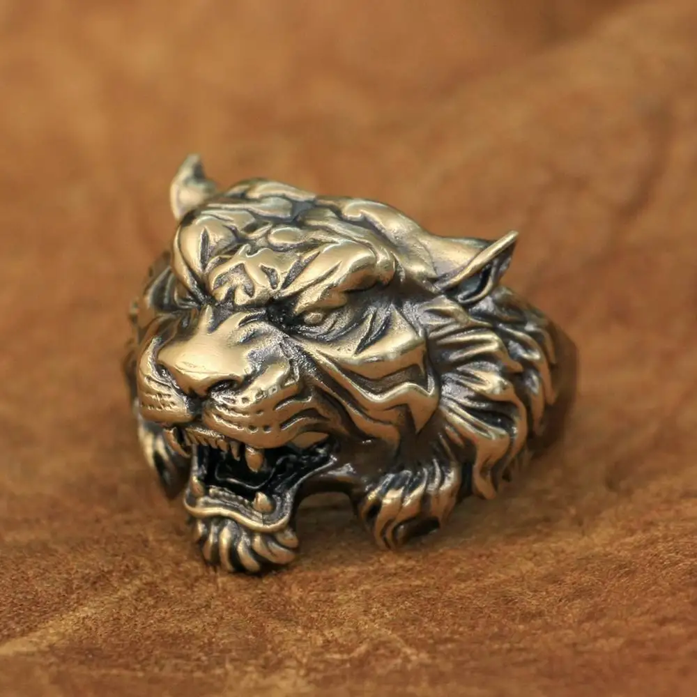 High Detail Brass Tiger Ring Biker Rock Punk Jewelry BR130 US Size 7~15