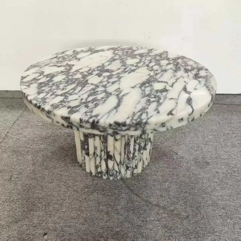 Luxury Italian Calacatta Viola Marble Circle Low-Base/plinths Stone Coffee Tables Modern Home Set for Living Room Furniture