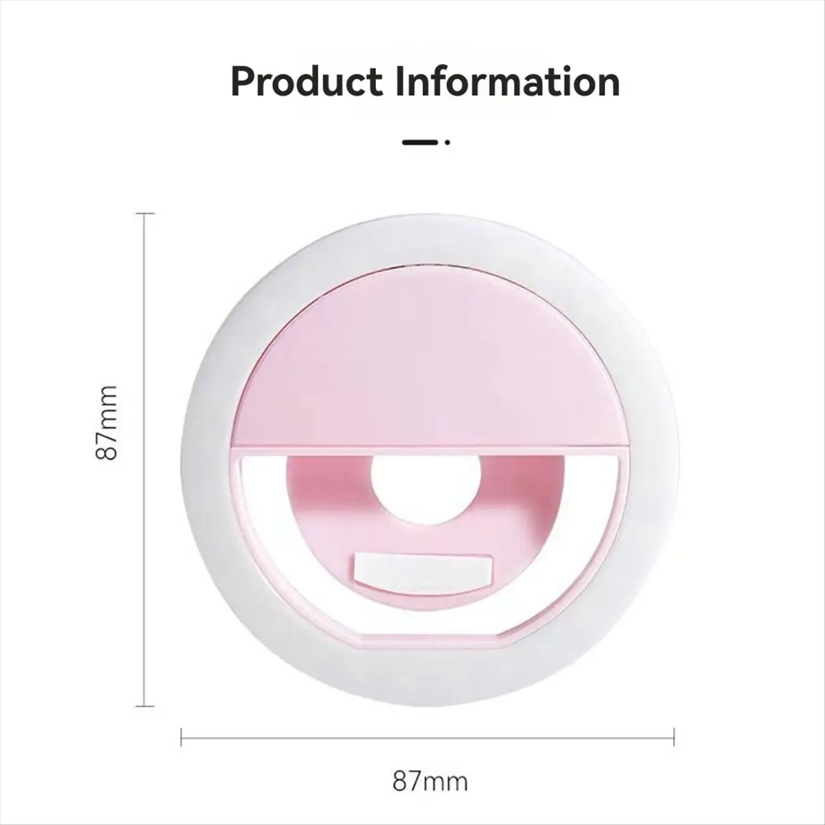BaoBao- Anillo de luz LED recargable para selfies con brillo ajustable de 3 niveles Lámpara portátil para selfies con lente para teléfono móvil Blanco