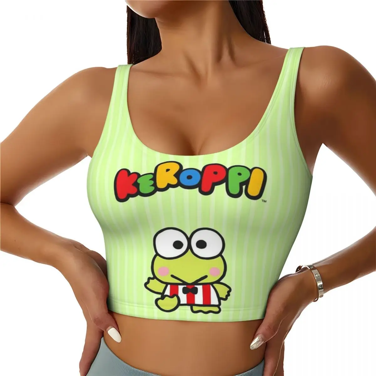 Custom Keroppi Kawaii Sanrioed High Impact Sports Bras for Women Seamless Workout Running Crop Tank Tops